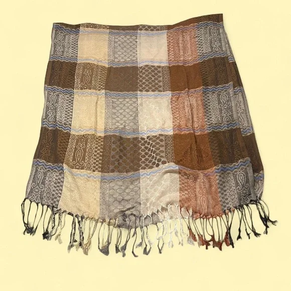 Vintage Patchwork Fringe Scarf Pashmina-Inspired Boho Hippie Festival - Picture 7 of 7